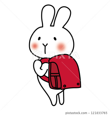 A white rabbit carrying a red backpack 121833765