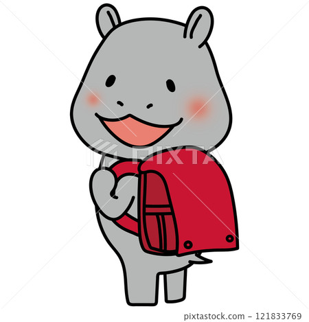 河馬背著紅色書包 121833769