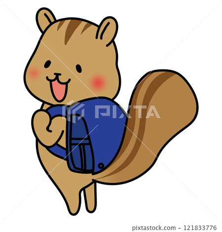 Squirrel carrying a blue backpack 121833776