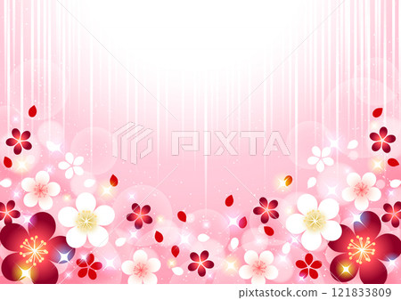 Spring background with modern Japanese-style flowers, illustration, cute, horizontal, pink 121833809