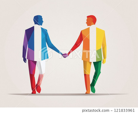 Homosexual wedding illustration. AI generated.  121833961