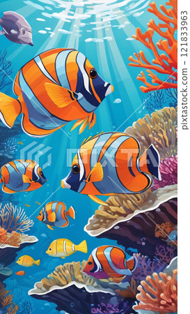 Exotic fish in the ocean. Artificial intelligence.  121833963