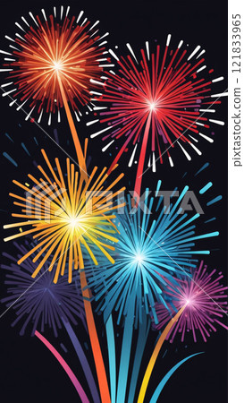 Artificial Intelligence Generator. Multicolored Fireworks on Black Background. Artificial Intelligence Generator. Multicolored Fireworks on Black Background. 121833965