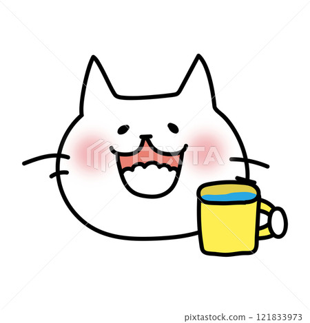 White cat gargling with a rattle 121833973