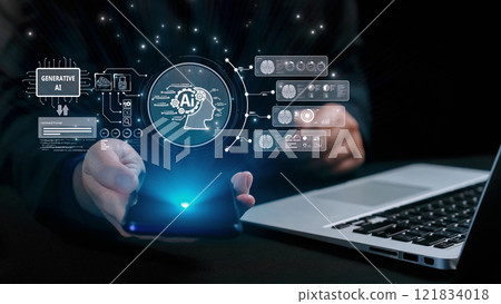 Human interact with AI artificial intelligence brain process generative AI UUID 121834018