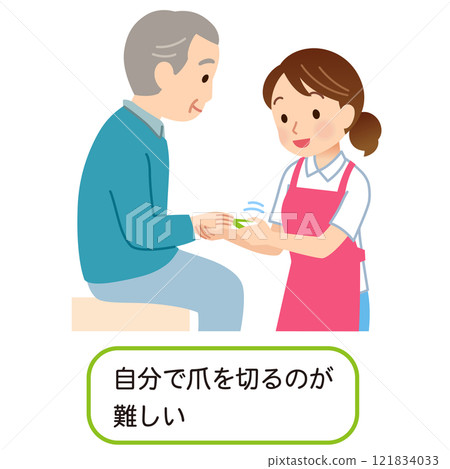 Elderly person having their nails cut / Caregiver / Helper 121834033