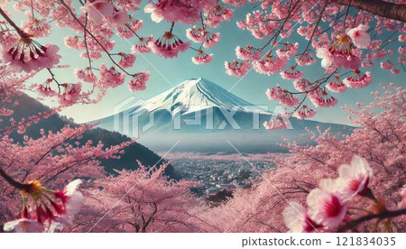 Fuji and cherry blossoms 121834035