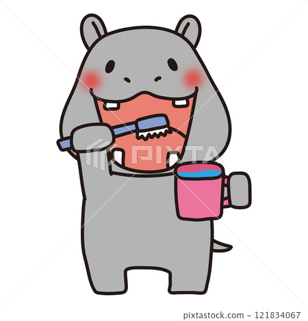 Hippopotamus brushing his teeth 121834067