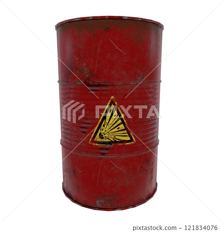 Warning hazard barrel isolated on white background ready for disposal 121834076