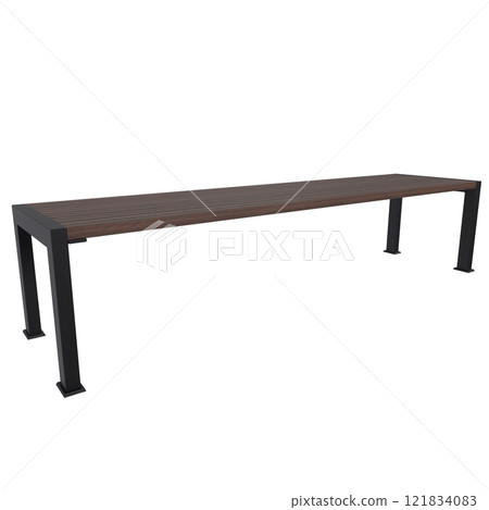 Long modern outdoor dining table with brown wood and black metal frame Long modern outdoor dining table with brown wood and black metal frame 121834083