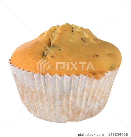 Freshly baked muffin on isolated white background ready for enjoyment 121834086