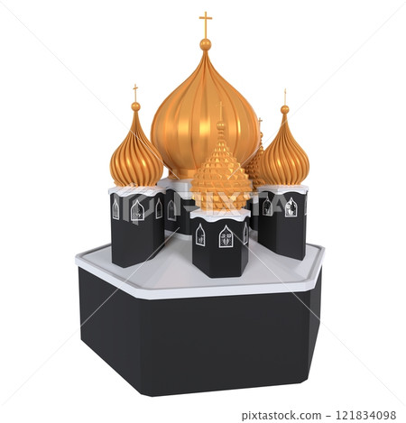 Decorative model of a church with golden domes isolated on white background Decorative model of a church with golden domes isolated on white background 121834098
