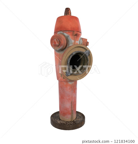 Red fire hydrant isolated on white background with weathered appearance Red fire hydrant isolated on white background with weathered appearance 121834100