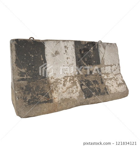 Concrete barrier with weathered surface isolated on white background Concrete barrier with weathered surface isolated on white background 121834121