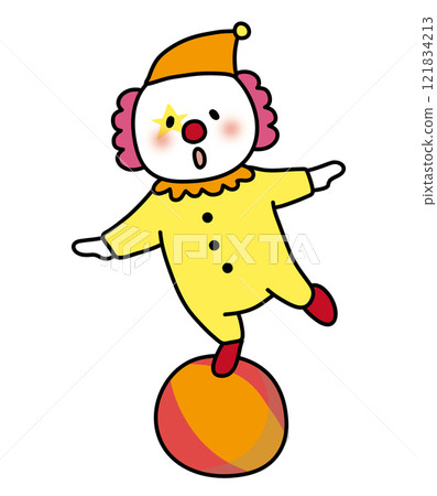 Circus clown riding a ball 121834213