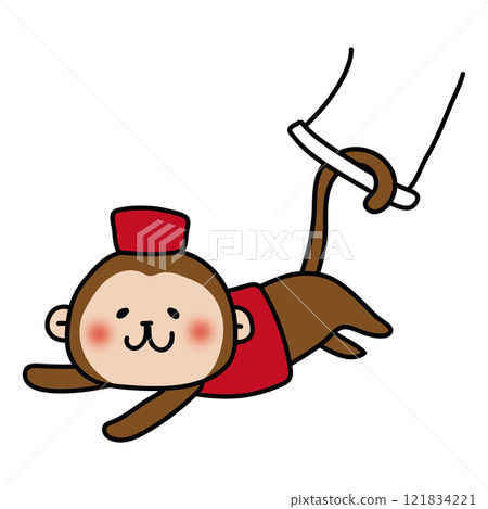 A monkey doing a trapeze in a circus A monkey doing a trapeze in a circus 121834221