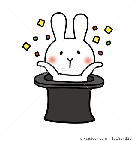 White rabbit popping out of a hat 121834223