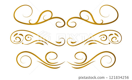 gold calligraphy line isolated on white background. text divider element and art frame decoration 121834256