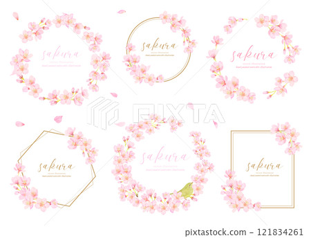 Beautiful cherry blossom vector illustration frame material set 121834261