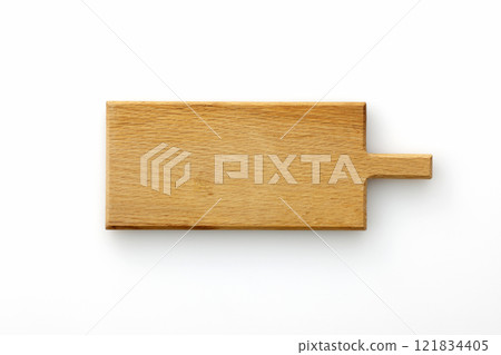 Aerial view of a wooden cutting board 121834405