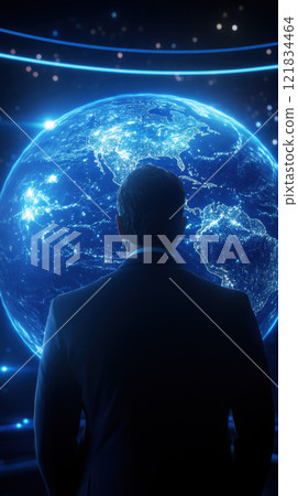 person gazing at glowing Earth from space, illuminated view person gazing at glowing Earth from space, illuminated view 121834464