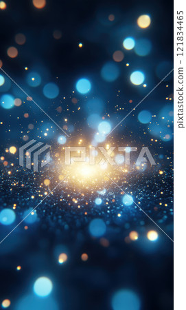 Vibrant blue and gold bokeh lights create dreamy atmosphere 121834465