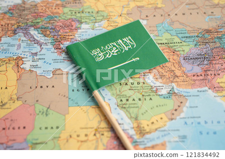 Bangkok, Thailand December 10, 2023 Saudi Arabia and Pakistan map in world map paper. 121834492