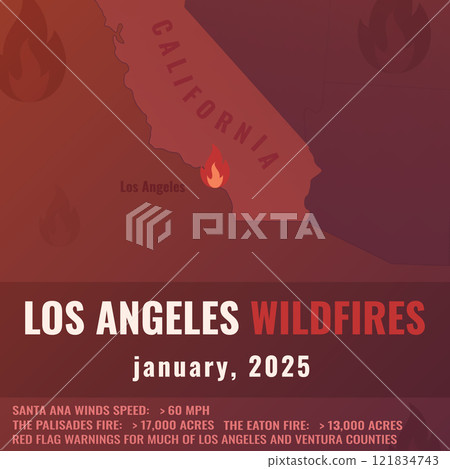 Los Angeles wildfires information illustration 121834743