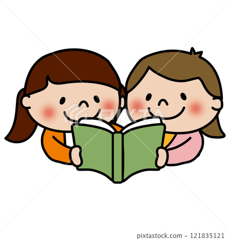 Children reading books together (girls) 121835121
