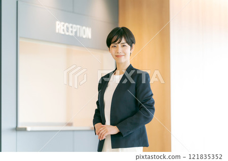 A business woman giving directions A business woman giving directions 121835352