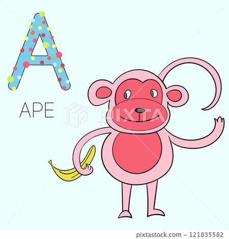 Alphabet letter A ape children vector illustration 121835582