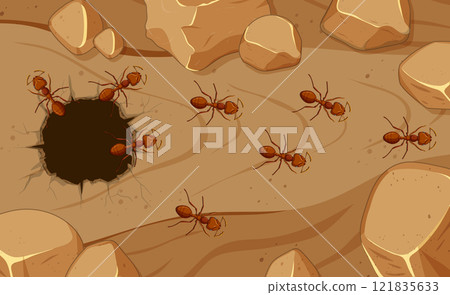 Ants Working Together Near Their Nest 121835633
