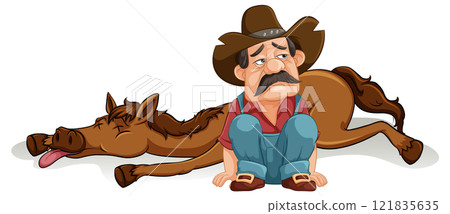Tired Cowboy and Sleeping Horse Tired Cowboy and Sleeping Horse 121835635