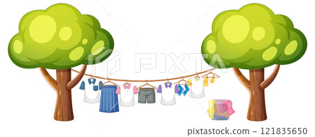 Clothesline Between Two Trees in Nature 121835650