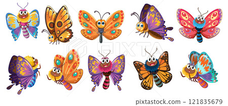 Colorful Cartoon Butterflies Collection 121835679