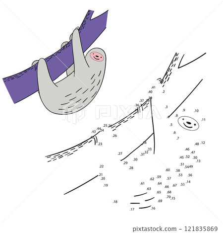 Connect the dots game sloth vector illustration Connect the dots game sloth vector illustration 121835869