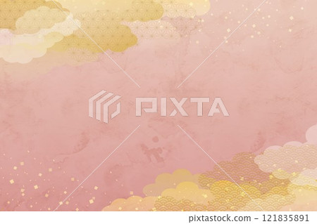Pink vector illustration background with Japanese style clouds and gold leaf Pink vector illustration background with Japanese style clouds and gold leaf 121835891