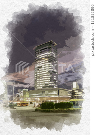 Watercolor style Shizuoka Station Aoi Tower Shizuoka City, Shizuoka Prefecture 121835896