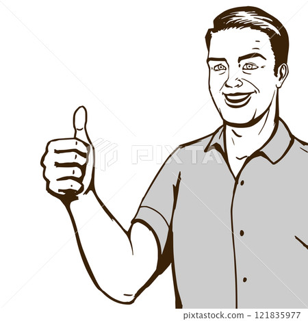 Man shows thumb gesture pop art vector Man shows thumb gesture pop art vector 121835977