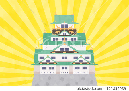 Osaka Castle and concentrated line watercolor illustration 121836089