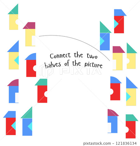 Educational game connect two parts of picture Educational game connect two parts of picture 121836134