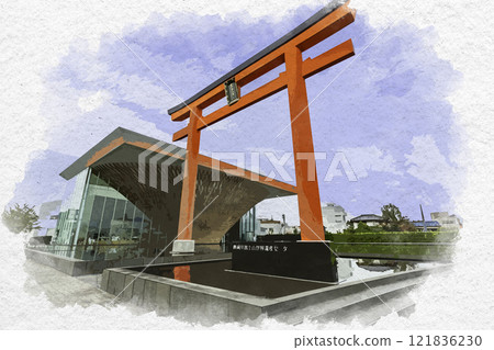 Watercolor style, Mt. Fuji World Heritage Center, Shizuoka Prefecture, Fujisan Hongu Sengen Taisha First Torii, Fujinomiya City, Shizuoka Prefecture Watercolor style, Mt. Fuji World Heritage Center, Shizuoka Prefecture, Fujisan Hongu Sengen Taisha First Torii, Fujinomiya City, Shizuoka Prefecture 121836230