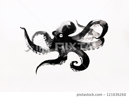 Octopus ink painting 121836268