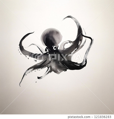 Octopus ink painting 121836283
