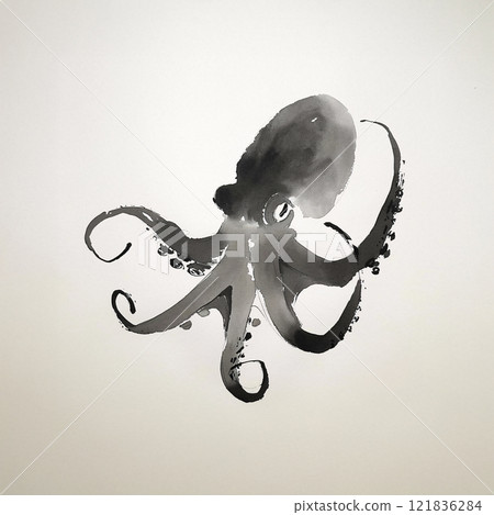 Octopus ink painting 121836284