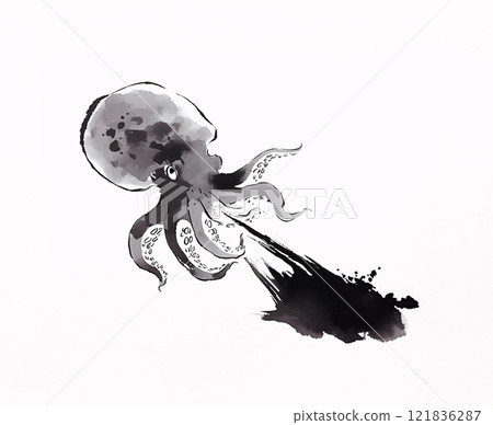 Octopus ink painting 121836287
