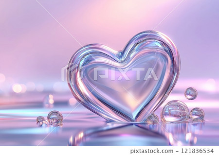 Valentine's Day background. Glowing Glass Heart With Tiny Floating Bubbles On Soft Gradient Surface. Romantic Backdrop Perfect For Love, Wedding And Inspirational Themes. Free Space. AI generated Valentine's Day background. Glowing Glass Heart With Tiny Floating Bubbles On Soft Gradient Surface. Romantic Backdrop Perfect For Love, Wedding And Inspirational Themes. Free Space. AI generated 121836534