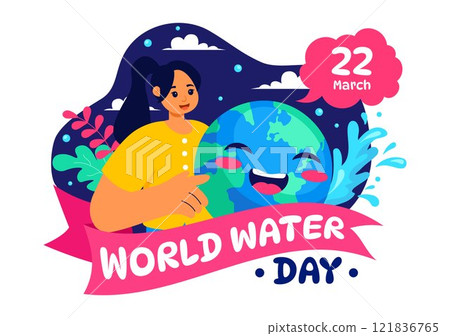 World Water Day Vector Illustration Featuring Waterdrops, Taps, and Messages to Save Earth and Promote Freshwater Management in a Background World Water Day Vector Illustration Featuring Waterdrops, Taps, and Messages to Save Earth and Promote Freshwater Management in a Background 121836765