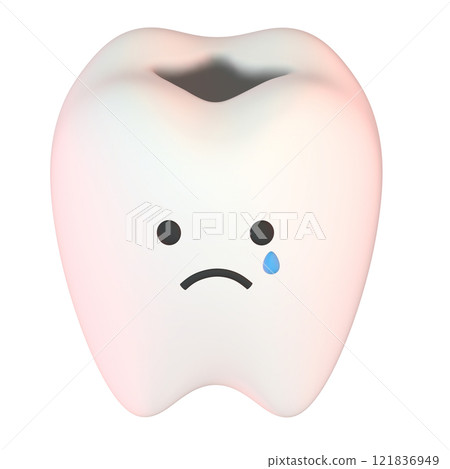 3D illustration of a crying tooth decay character 3D illustration of a crying tooth decay character 121836949