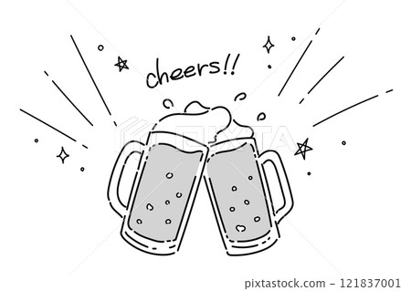 Beer toast illustration (grayscale) sparkling stars 121837001